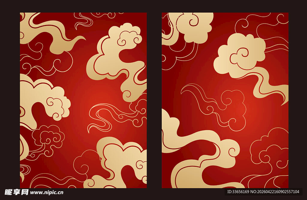 中式红底祥云图案背景