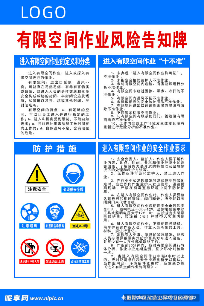 空间作业风险告知牌示例