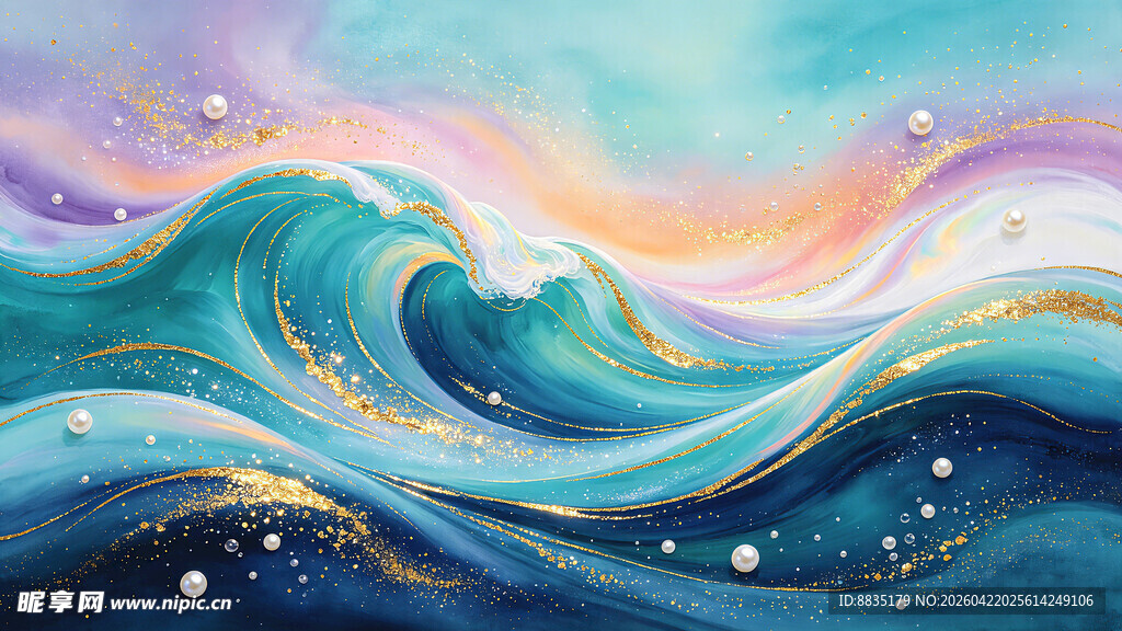 梦幻绚丽海浪艺术插画