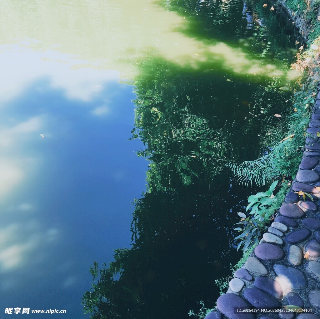 湖畔绿意小径 梦幻倒影