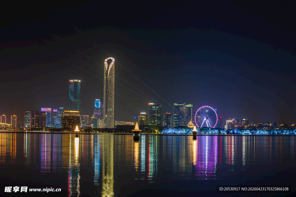 苏州金鸡湖都市夜景城市建筑