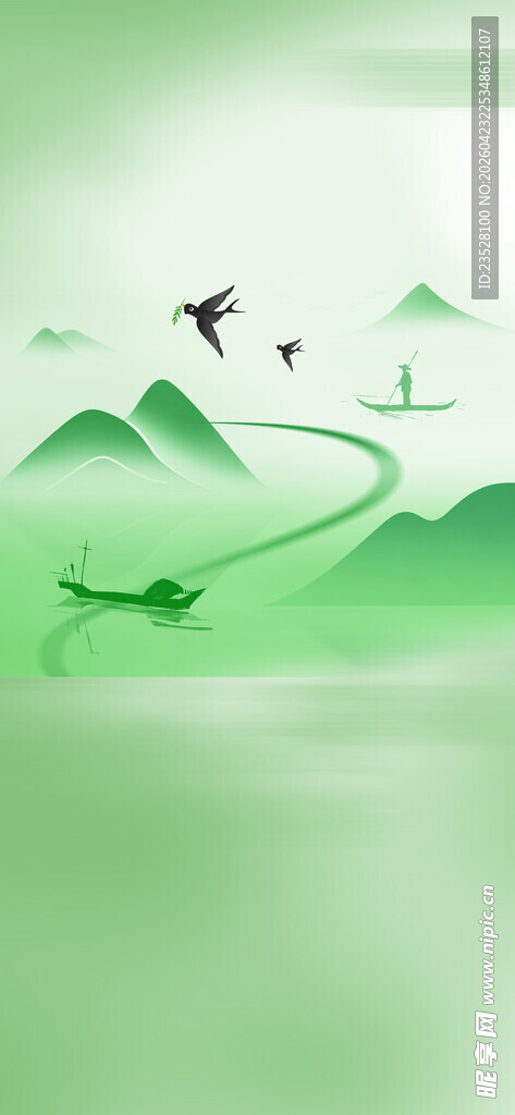 水墨山水间的悠然意境