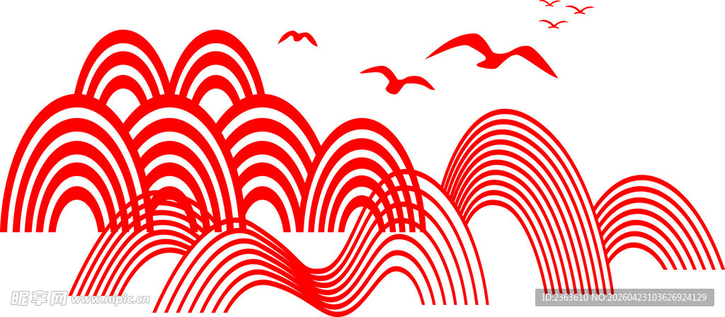 红色祥云飞鸟中式元素图