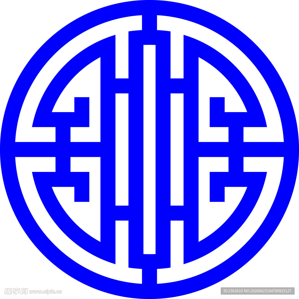 中式传统圆形蓝白几何图案