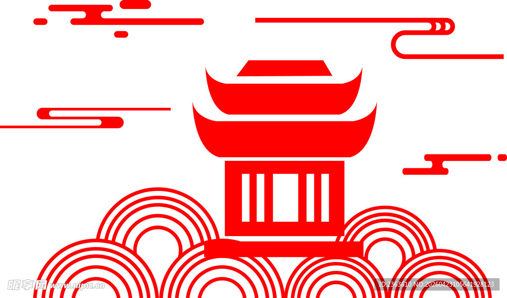 中式古风建筑与祥云图案