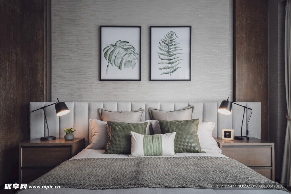 简约温馨卧室床铺展示