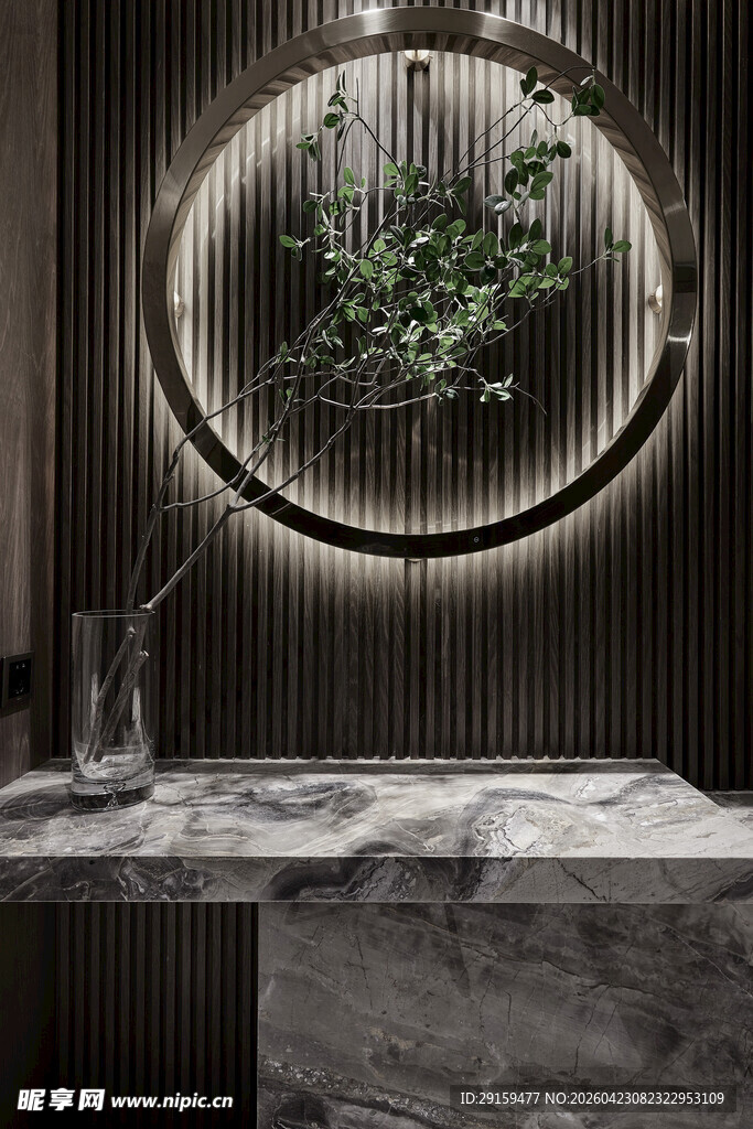现代风圆形绿植装饰洗手台