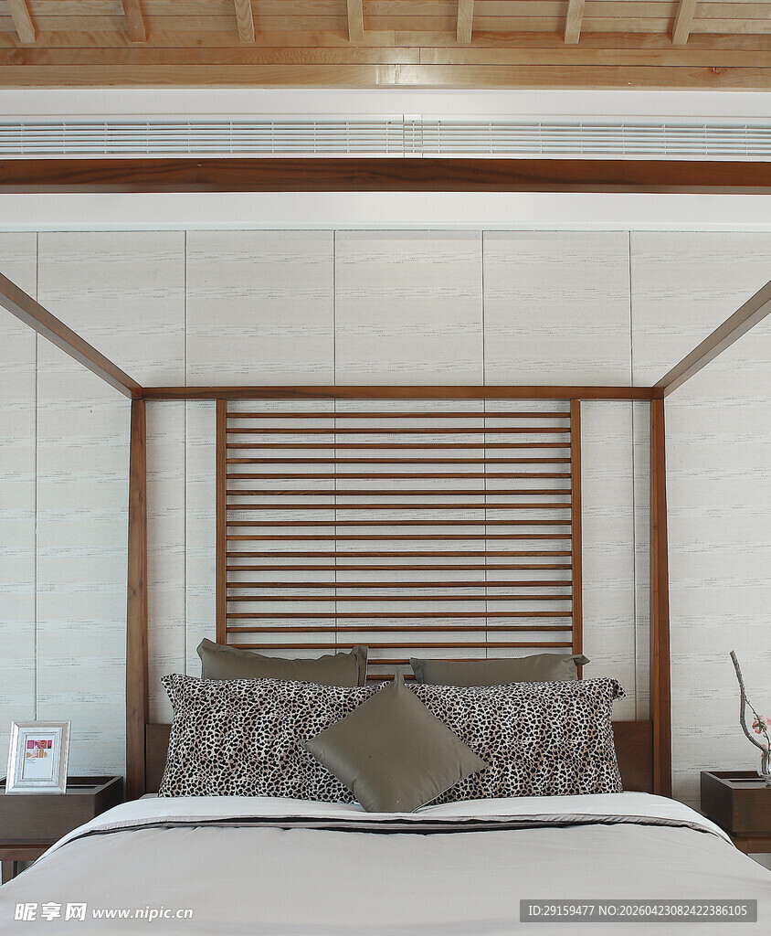 简约中式风格卧室床铺