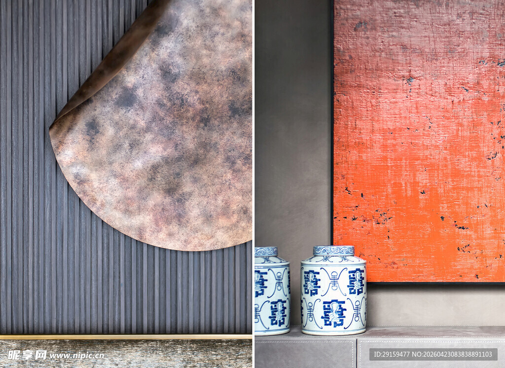 复古装饰与蓝白花瓶组合