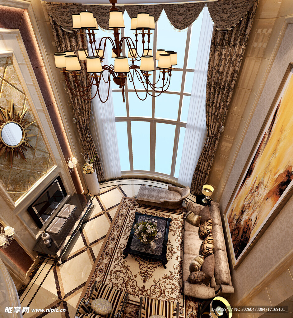 豪华欧式室内客厅全景