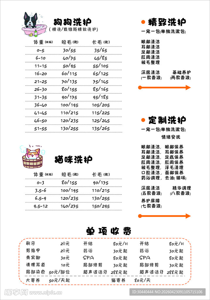宠物店价格表一览