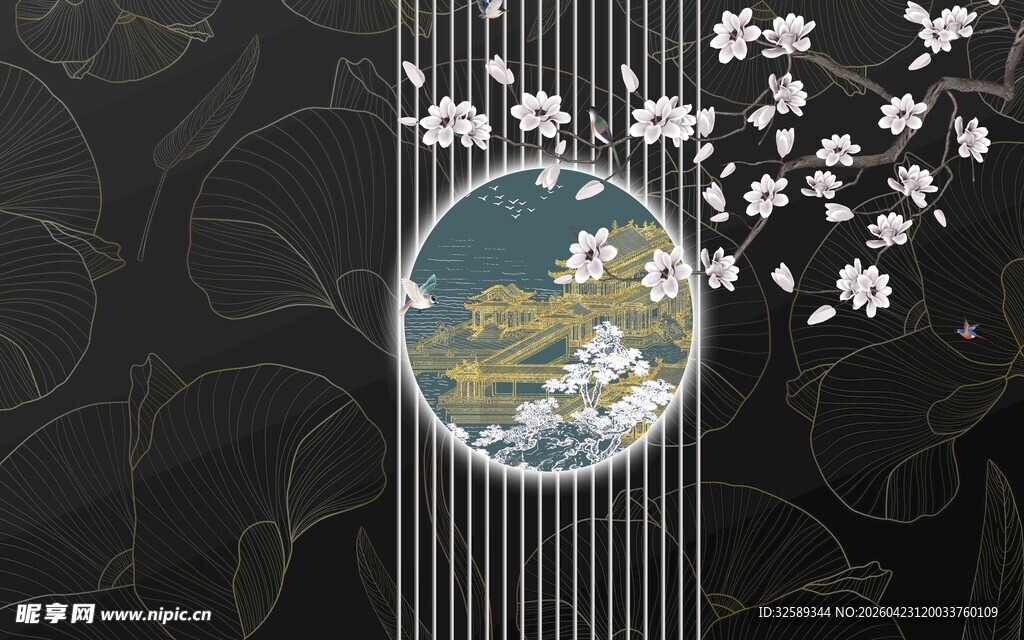 中式古典风花鸟山水图景