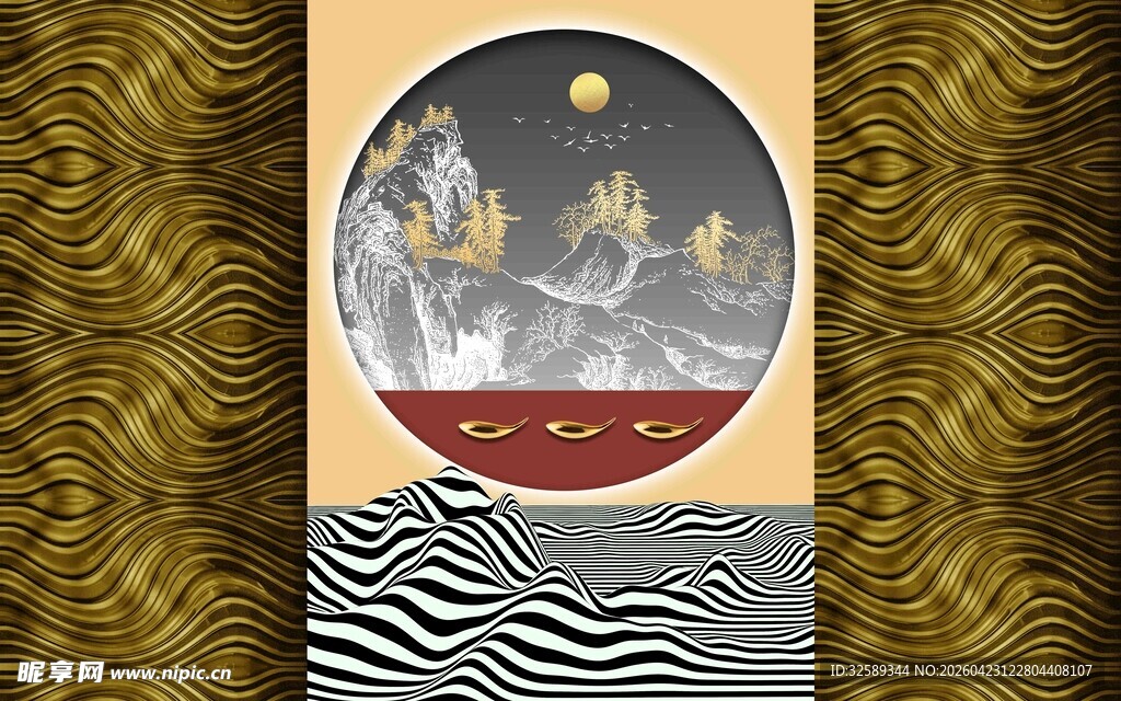 中式抽象山水艺术画作