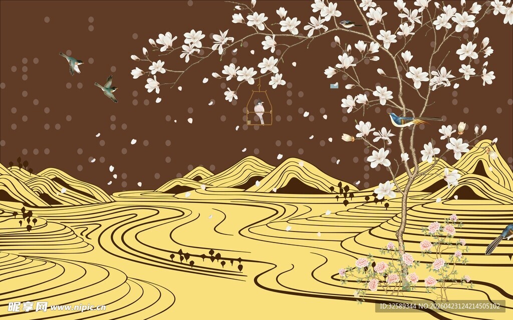 金色田野旁的繁花之景