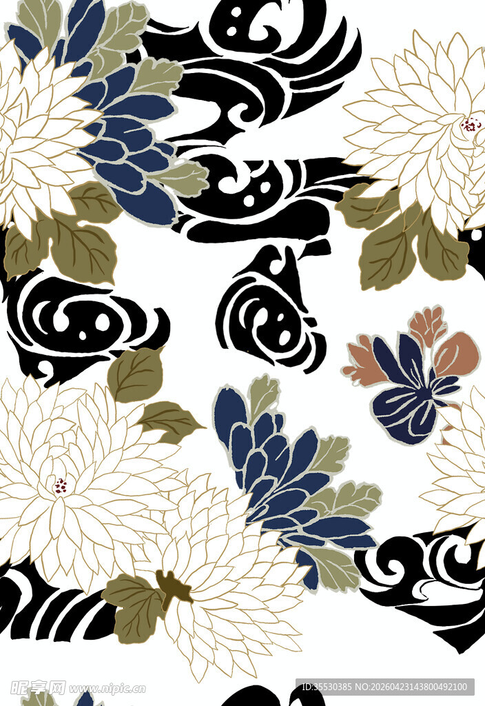 中式传统花卉凤纹图案