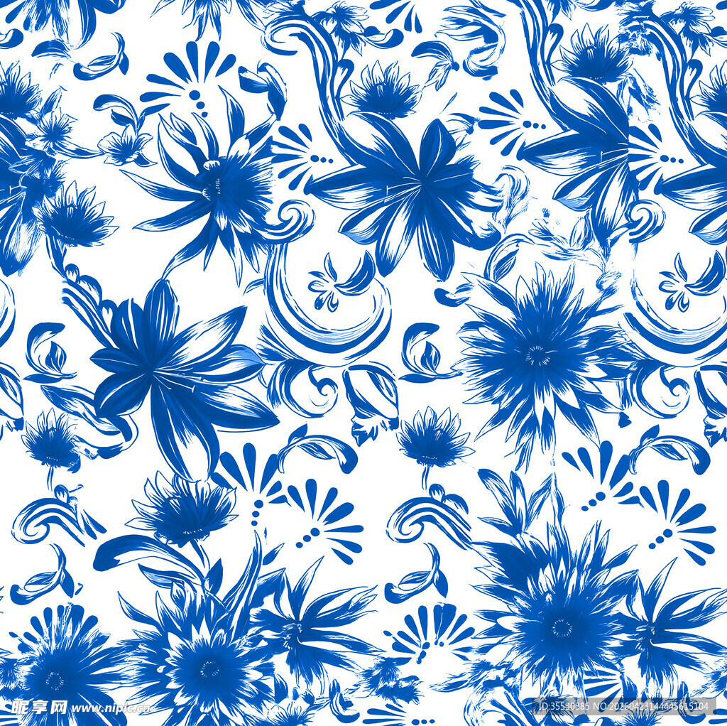 蓝白花卉图案纹理背景