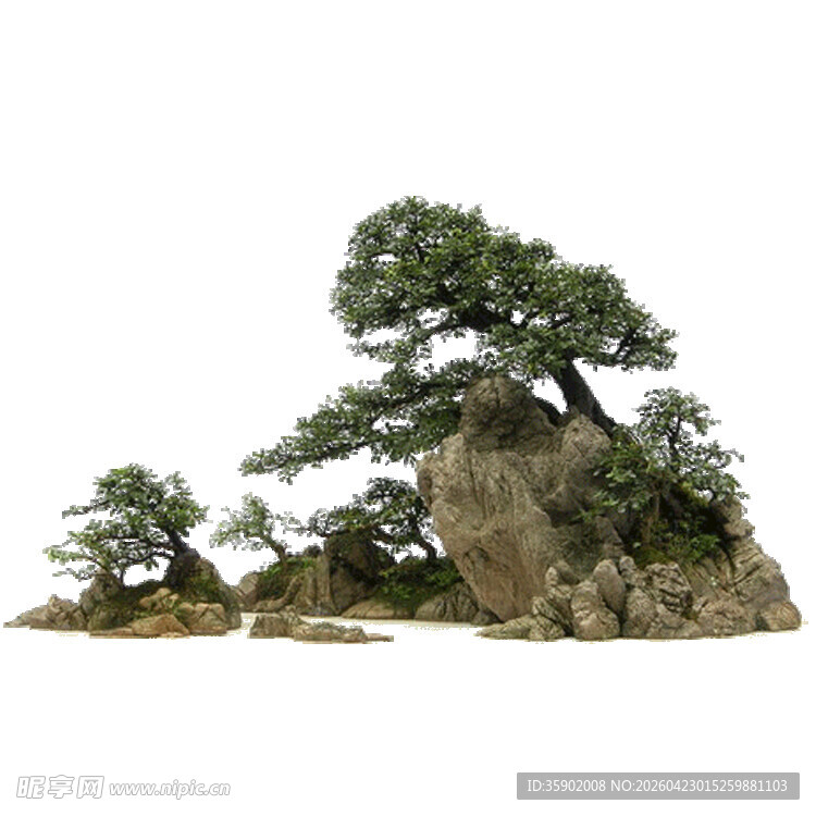 盆景艺术山石与苍松组合