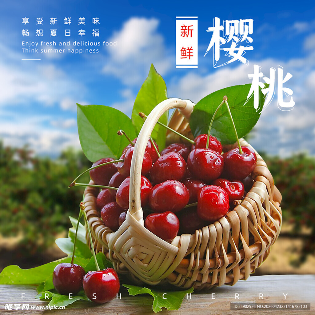 竹篮里的新鲜樱桃