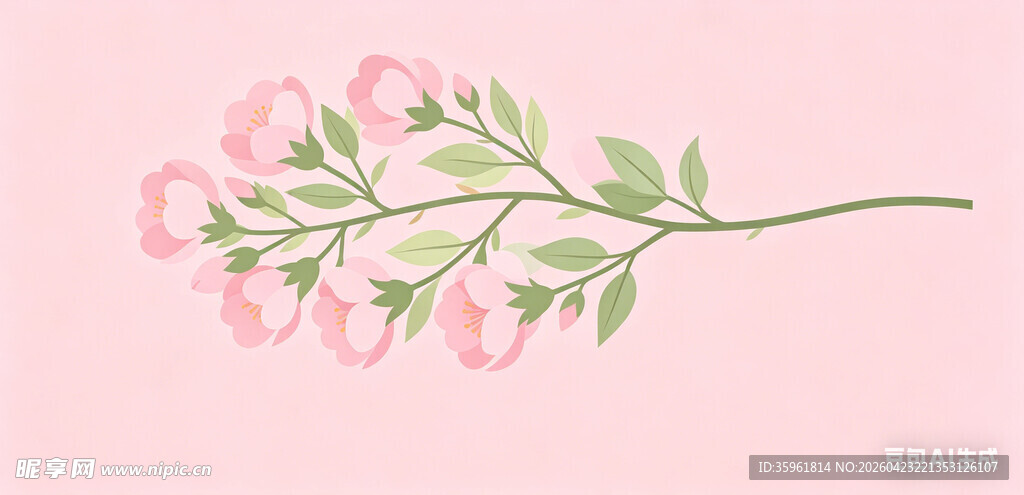 粉色花卉手绘插画