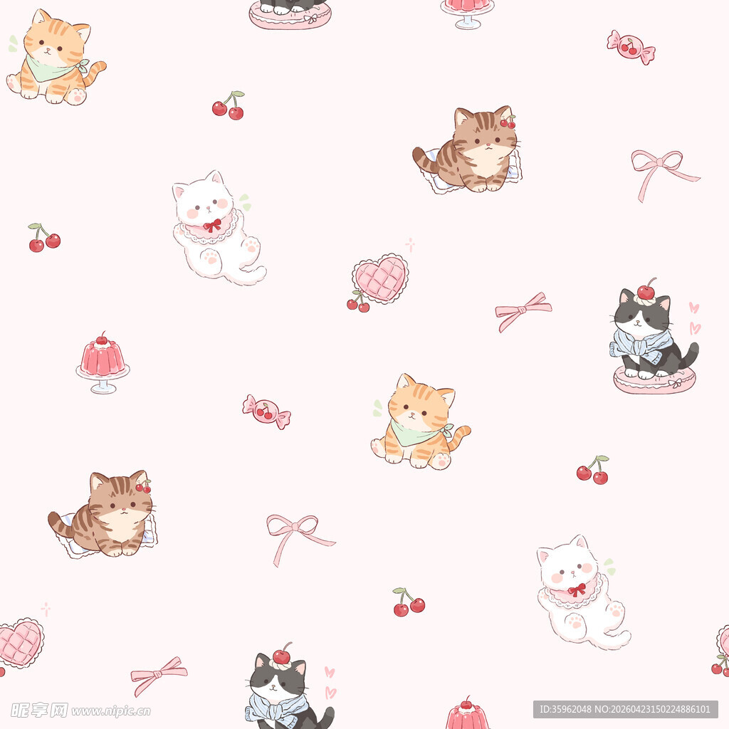 可爱猫咪与配饰图案