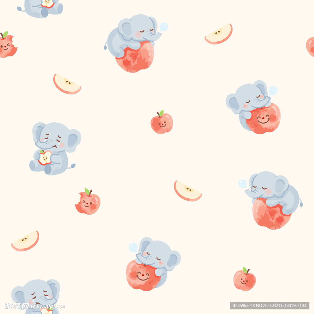 可爱小象与水果图案背景