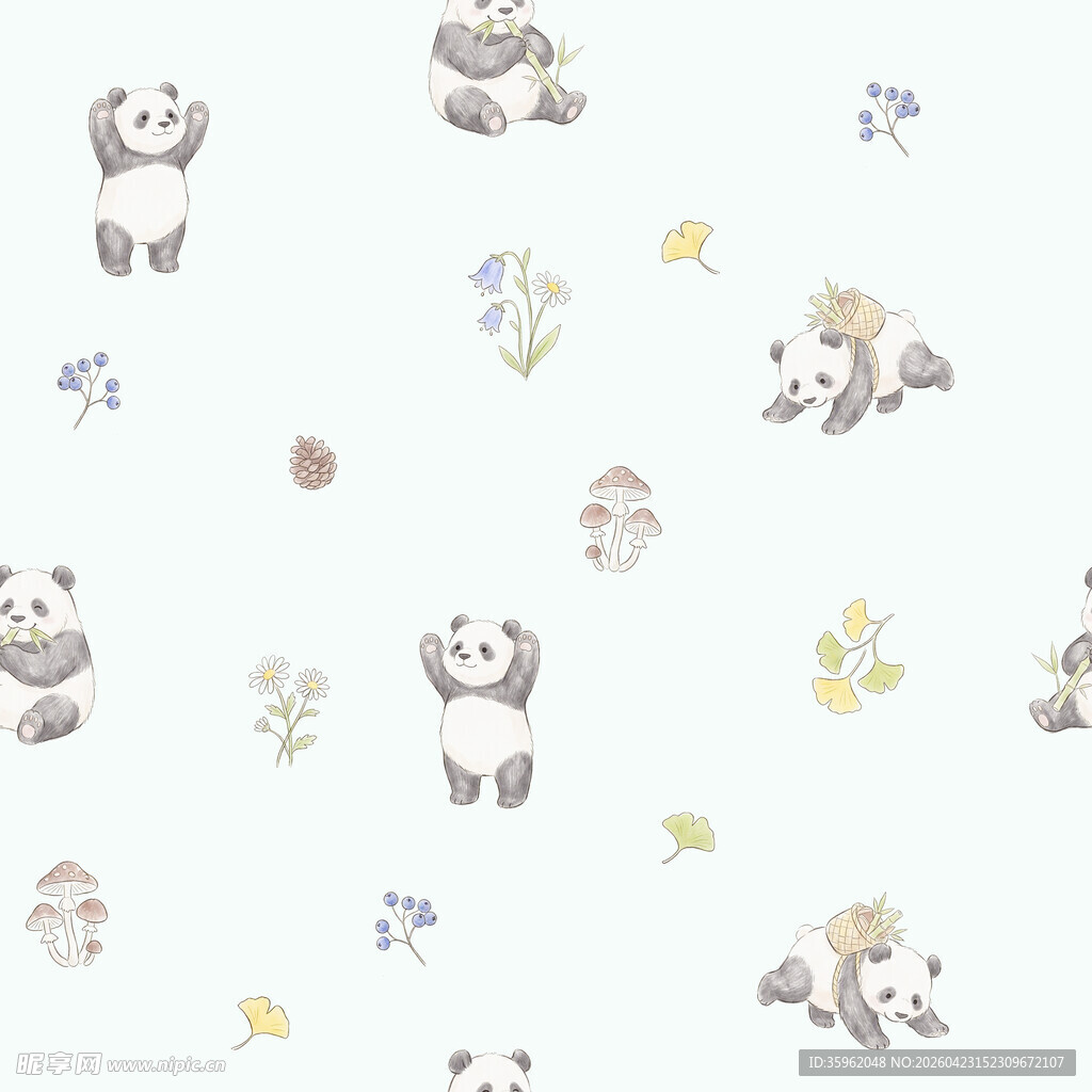 可爱熊猫小动物图案背景