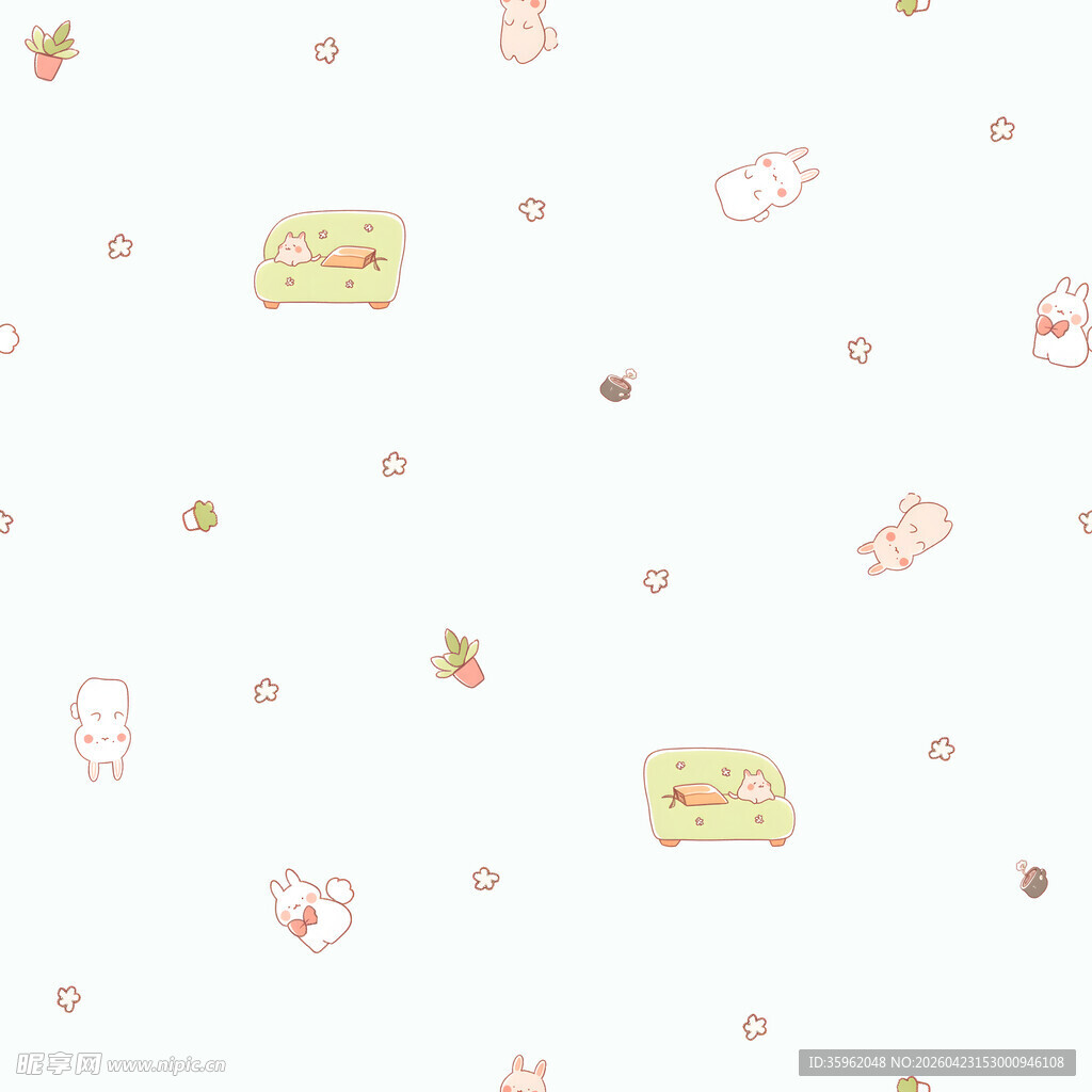 可爱卡通小物无缝背景图