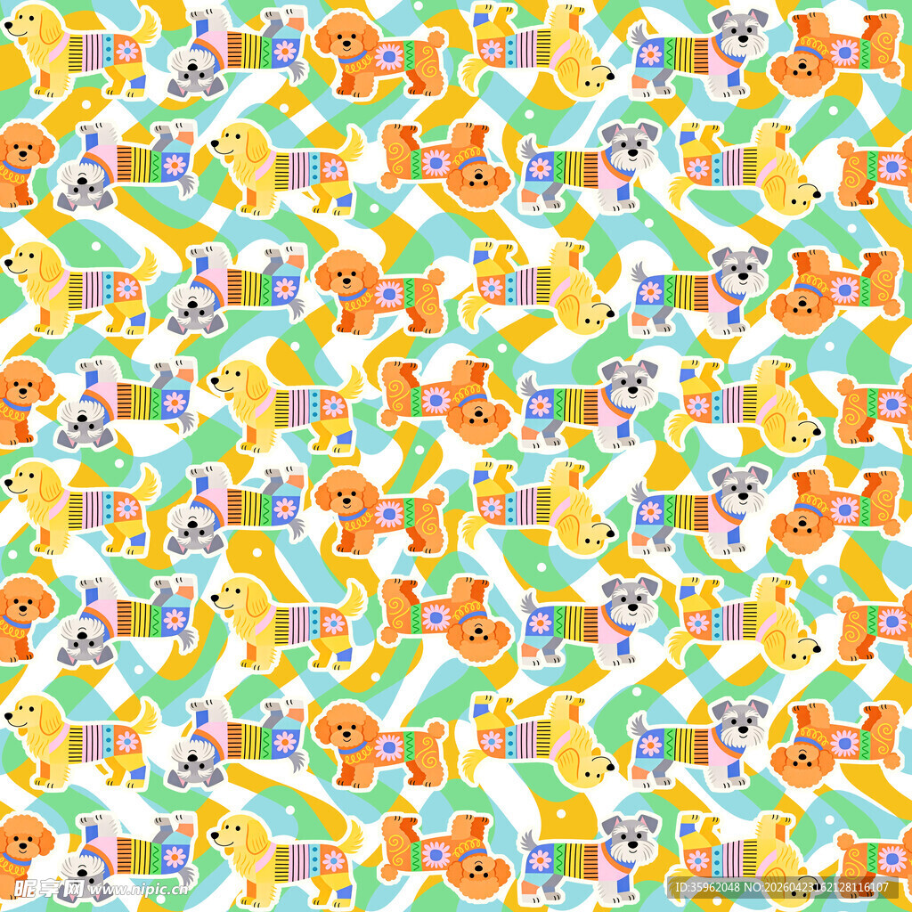 多彩卡通动物植物图案背景