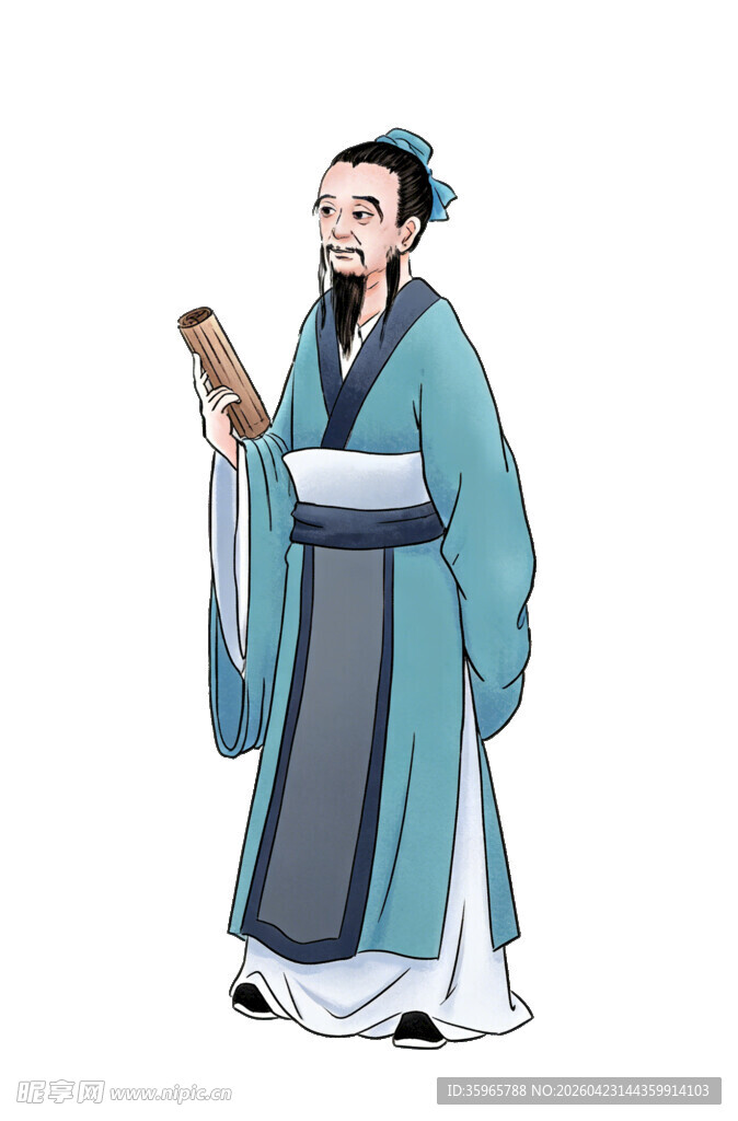 古代书生持书卷形象