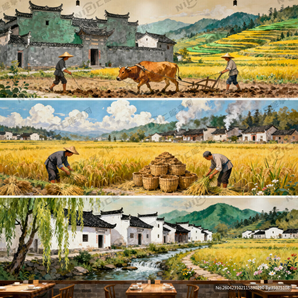 做江西小炒 餐厅墙画 像春耕