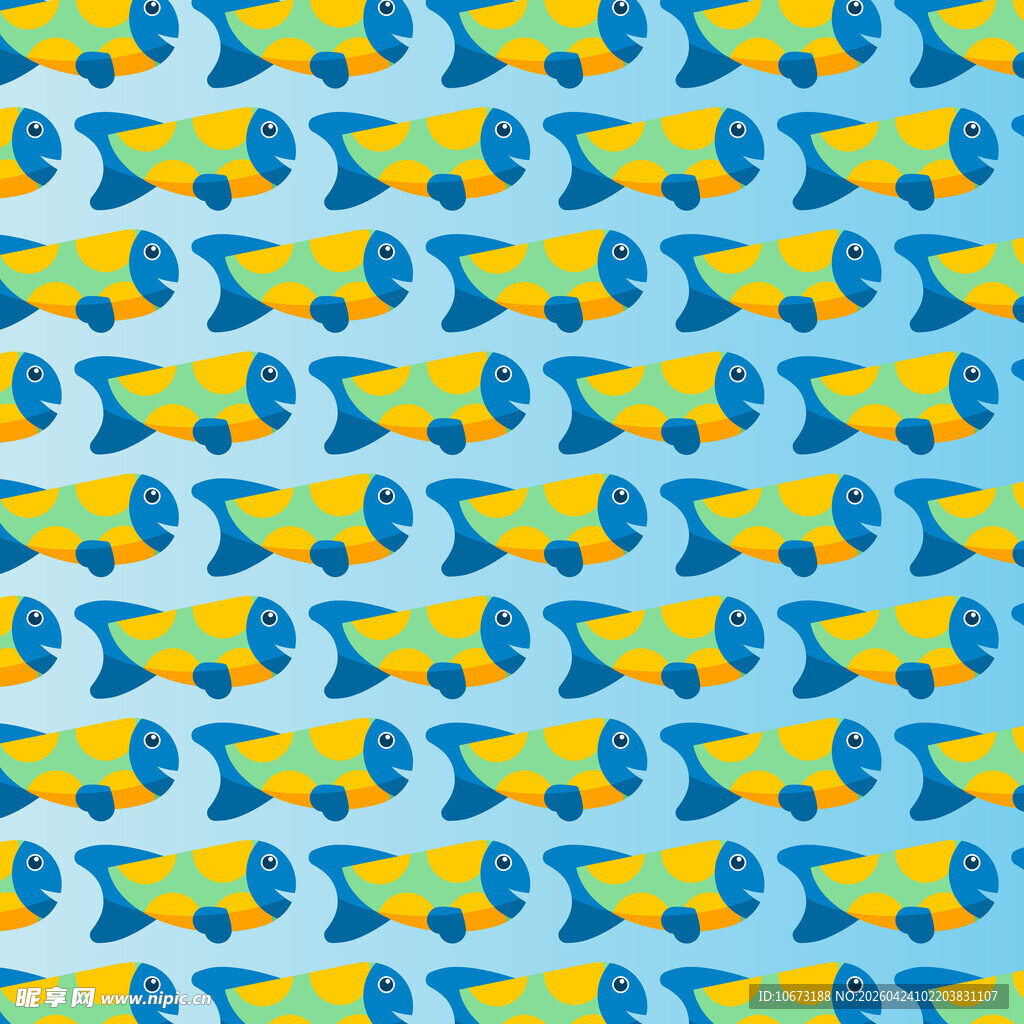 蓝色背景上的彩色鱼图案