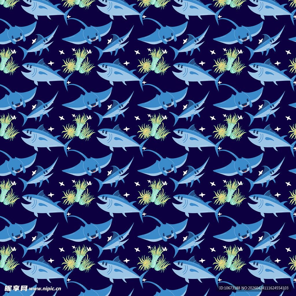 海洋生物图案蓝色背景纹理
