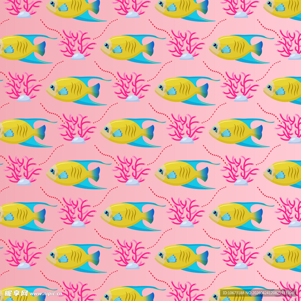 粉色底海洋鱼类图案设计