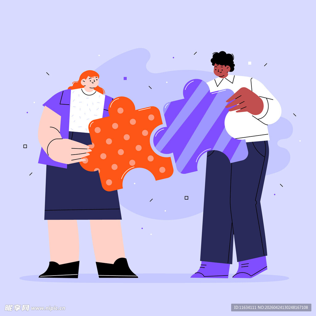 两人协作拼合大拼图