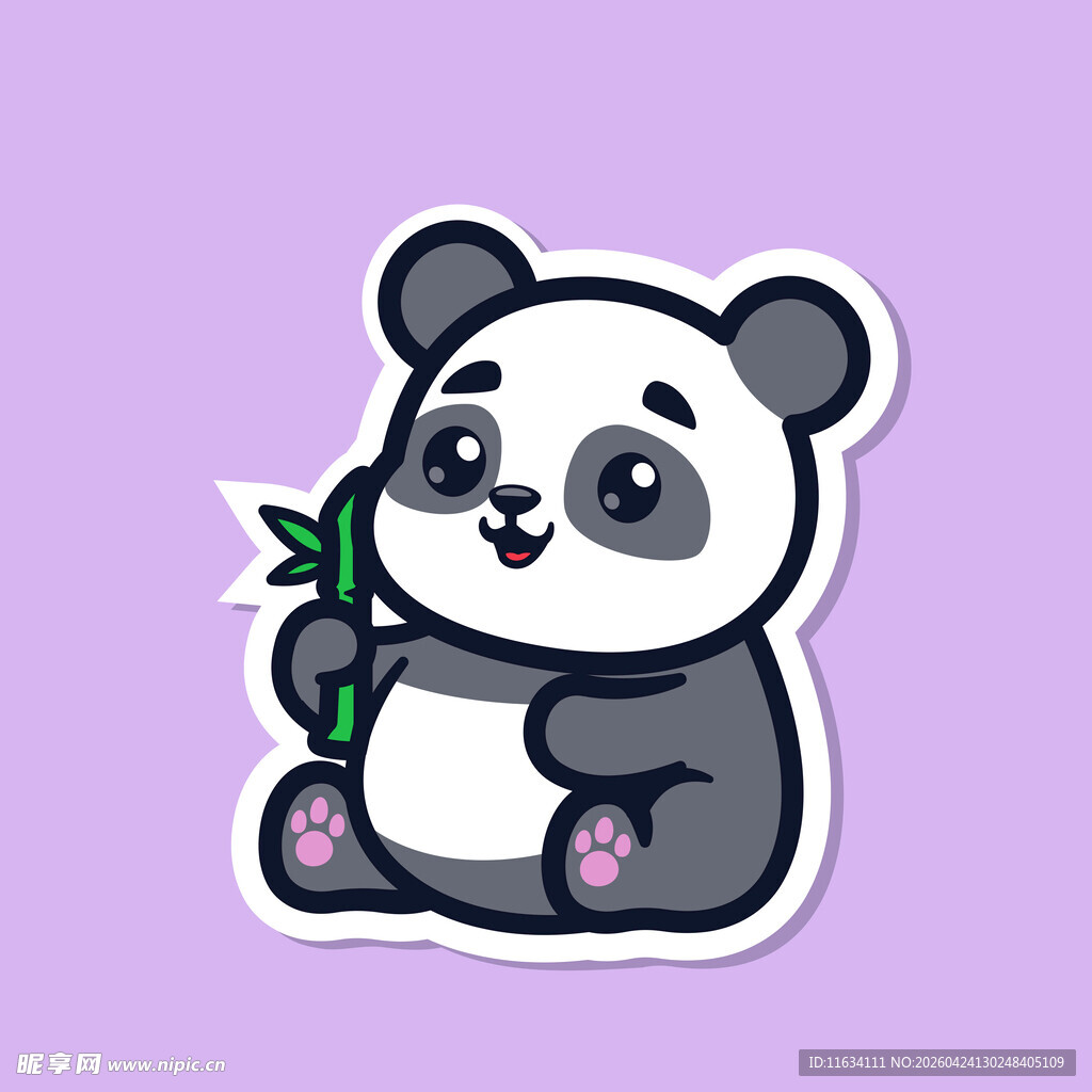 可爱熊猫手持竹子贴纸