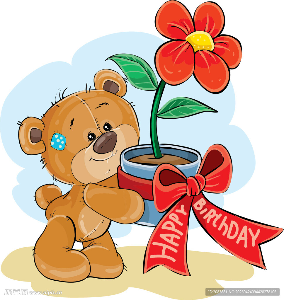 小熊捧花庆祝生日