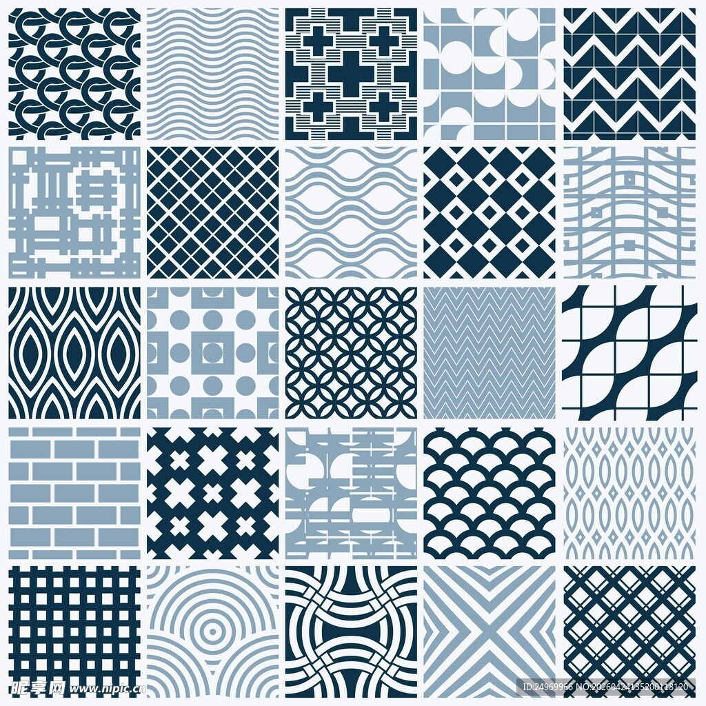 蓝白几何图案纹理集合