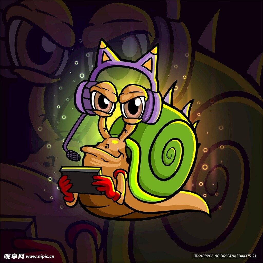 科技风猫咪与蜗牛创意插画