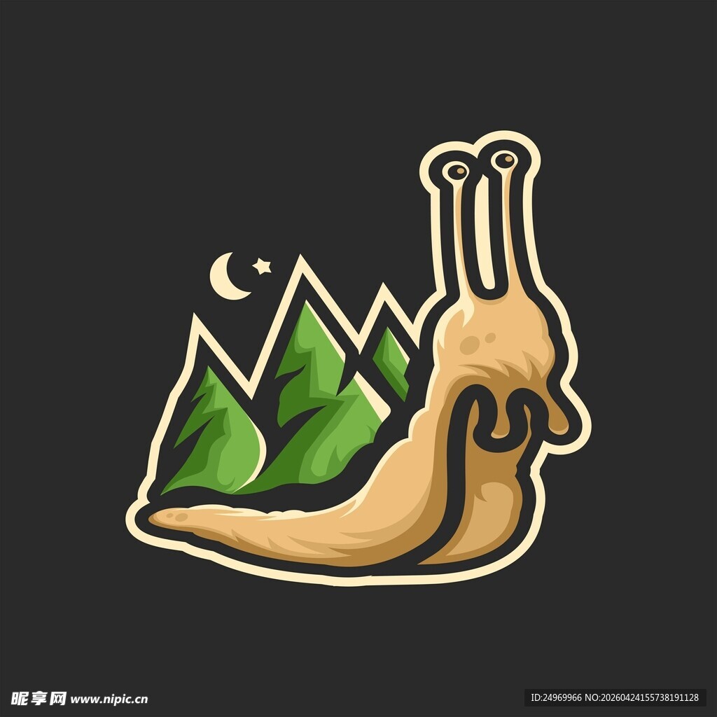 卡通蜗牛与山林夜景图案