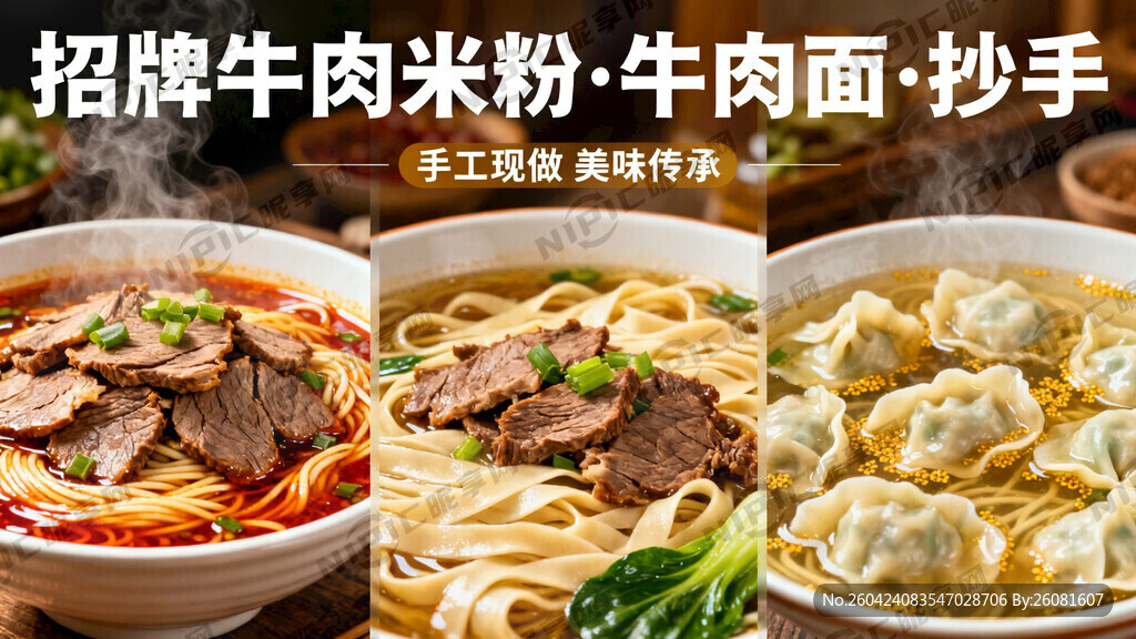 牛肉米粉、牛肉面、抄手店内海报