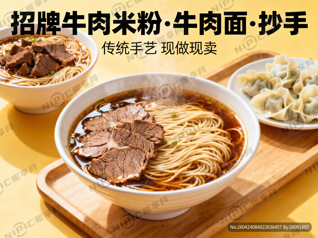 牛肉米粉、牛肉面、抄手店内海报