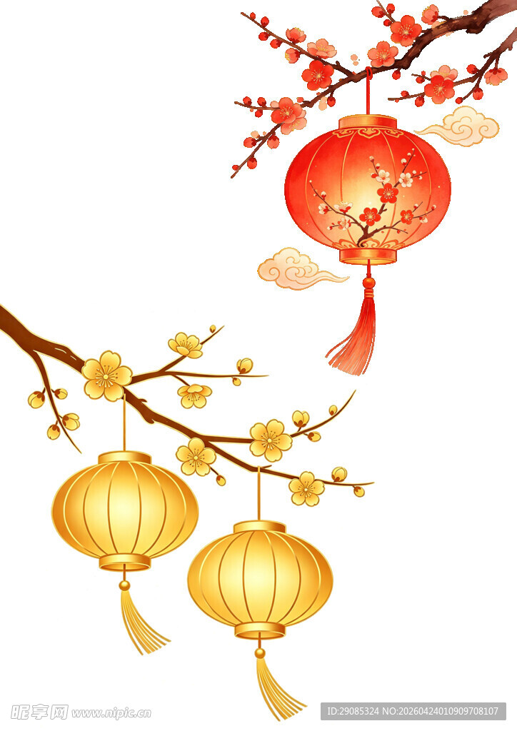 枝头灯笼俏尽显新春韵
