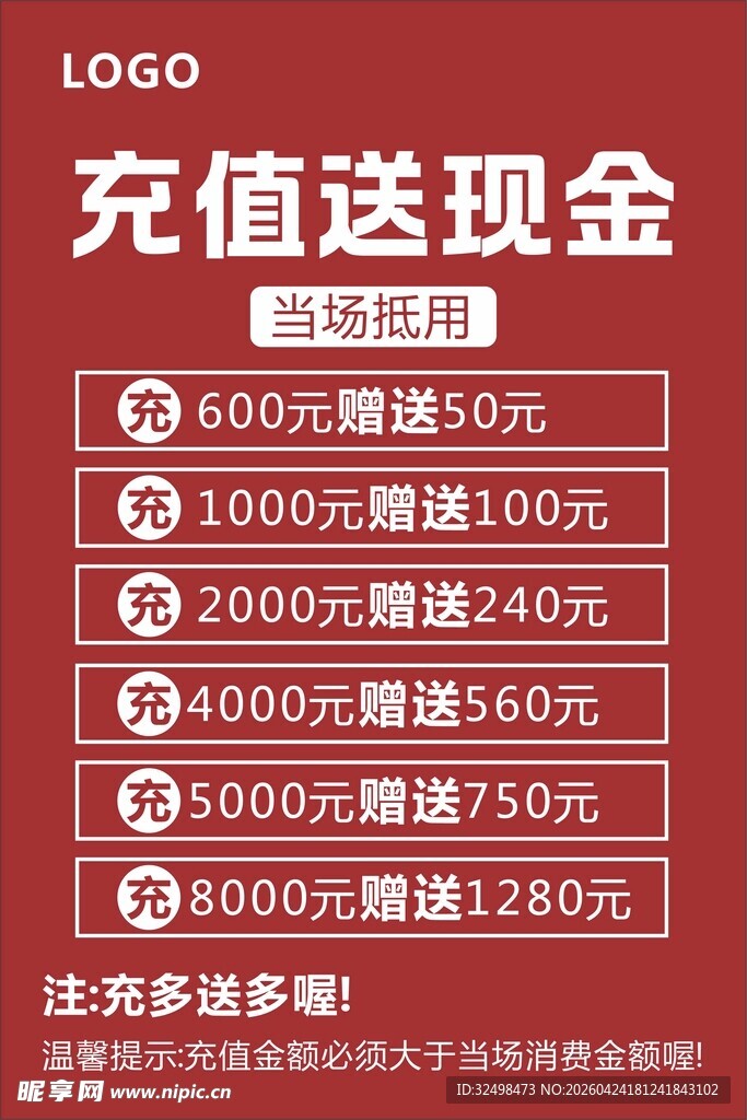 充值送现金优惠活动详情