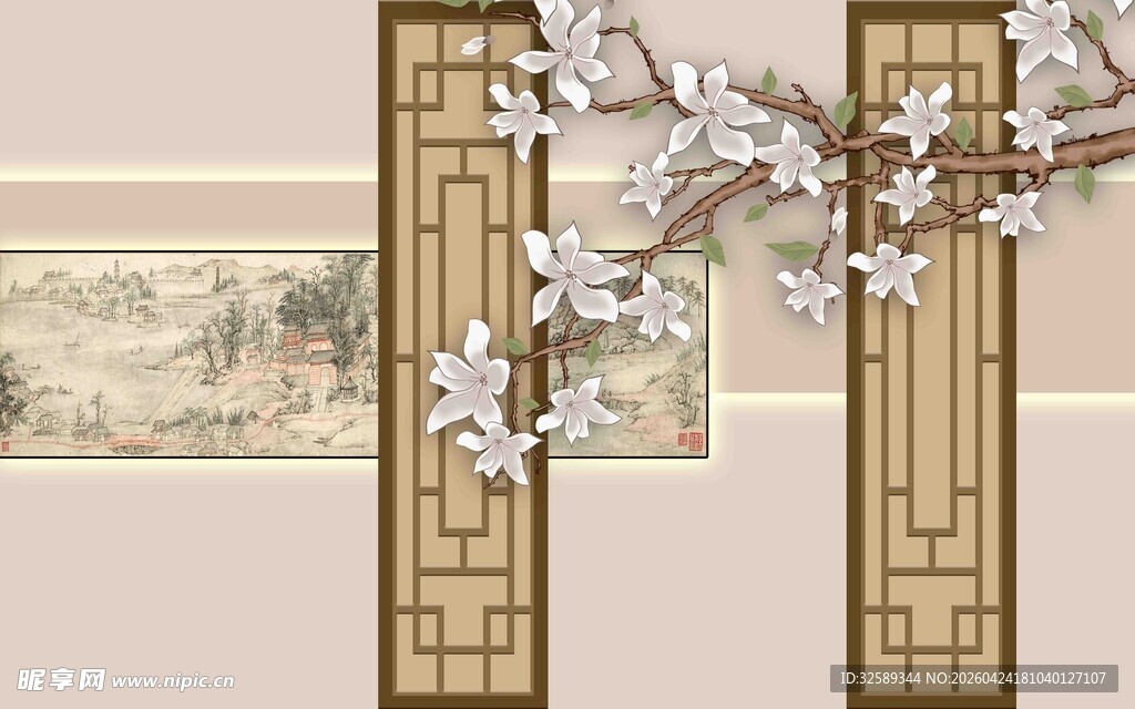 中式古典屏风装饰画图案