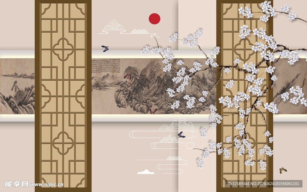 中式古典风花鸟窗棂景致