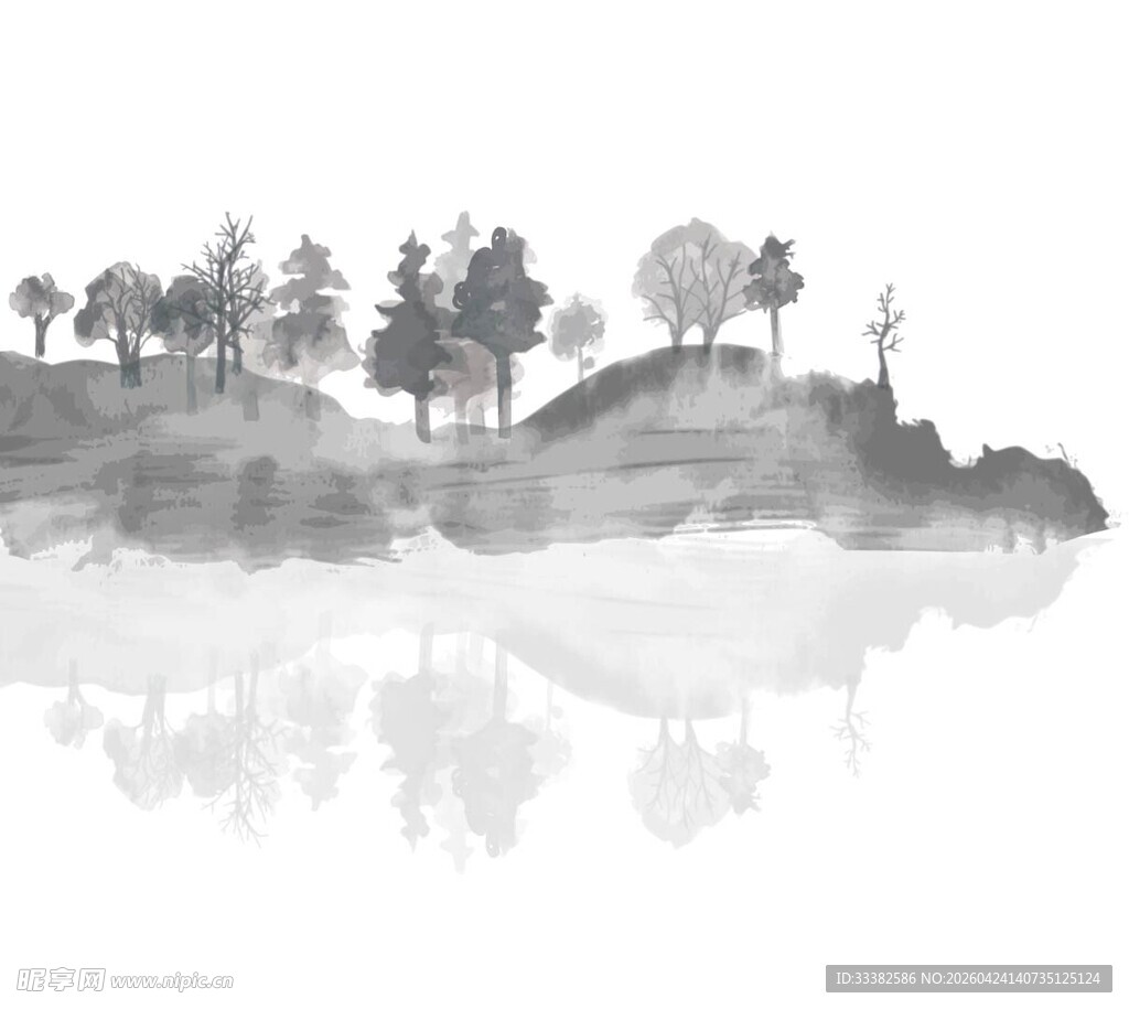 水墨风山林倒影景观图