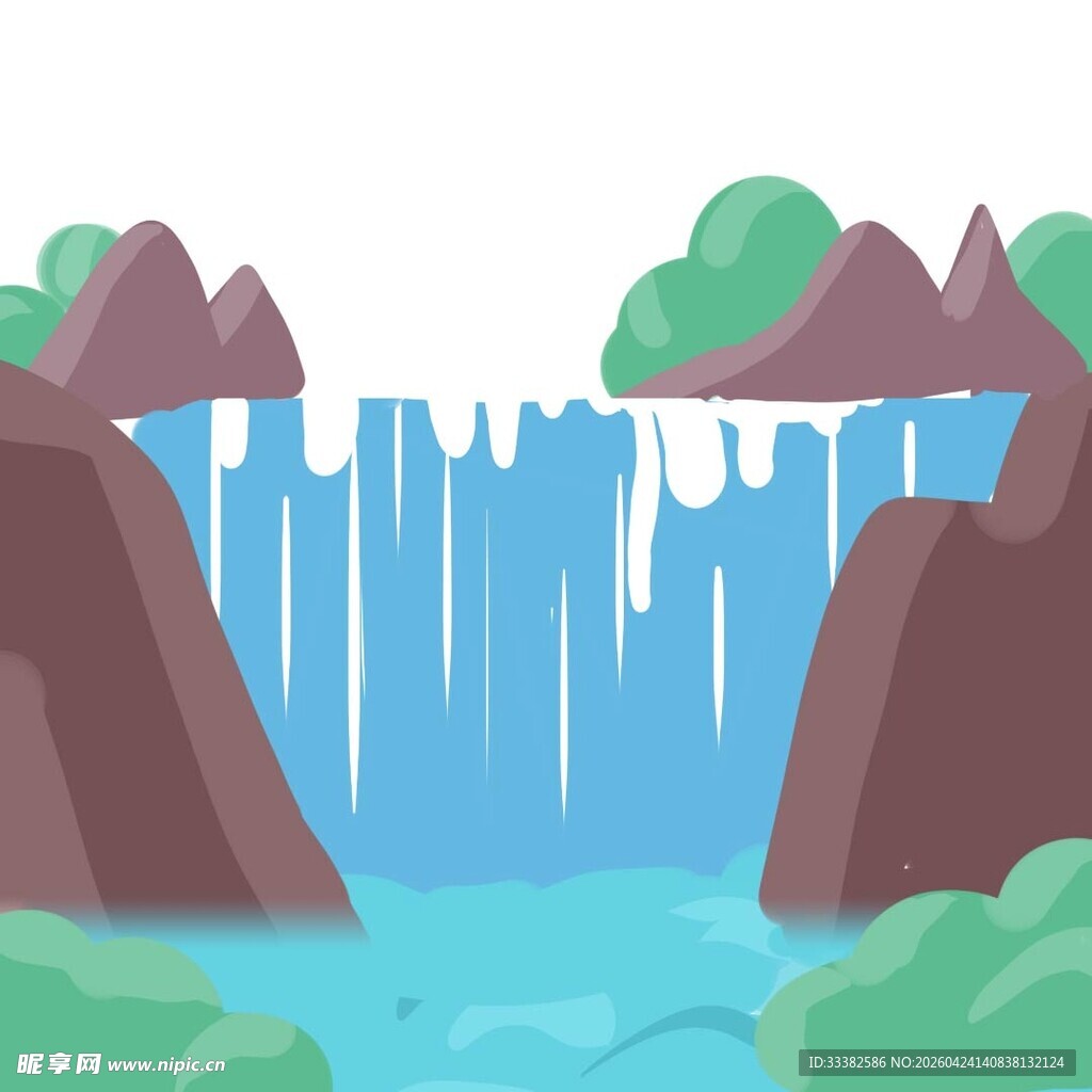 山间瀑布景观插画