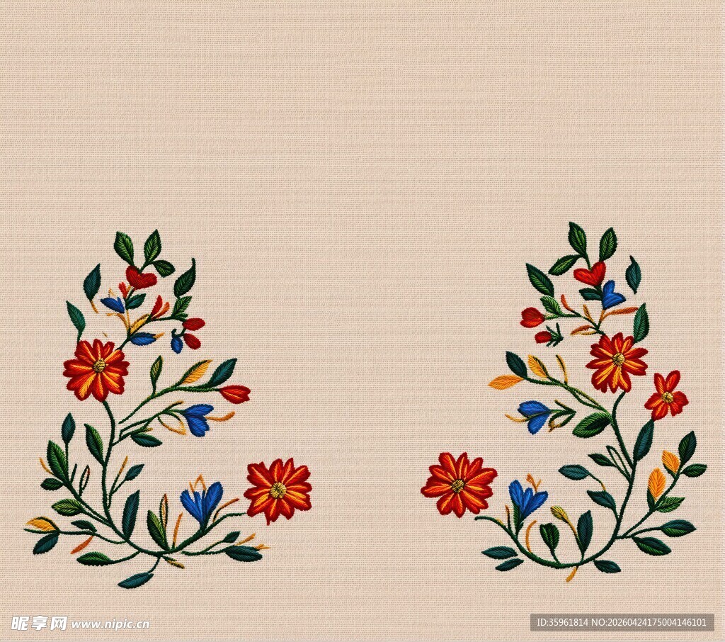 复古花卉刺绣图案设计