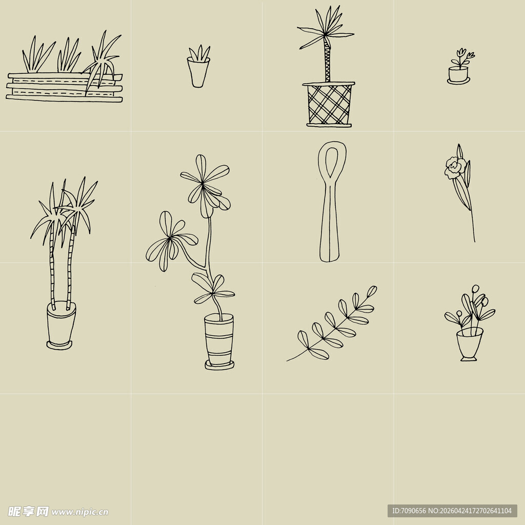 手绘植物盆栽简笔画