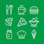 绿色背景美食与厨具图标集